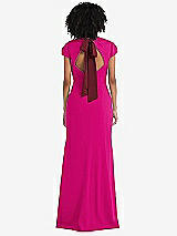 Front View Thumbnail - Think Pink & Cabernet Puff Cap Sleeve Cutout Tie-Back Trumpet Gown