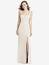 Front View Thumbnail - Ivory Wide Strap Notch Empire Waist Dress with Front Slit