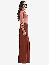 Side View Thumbnail - Auburn Moon & Desert Rose One-Shoulder Bell Sleeve Jumpsuit with Pockets