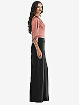 Side View Thumbnail - Black & Desert Rose One-Shoulder Bell Sleeve Jumpsuit with Pockets