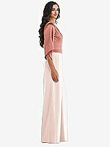 Side View Thumbnail - Blush & Desert Rose One-Shoulder Bell Sleeve Jumpsuit with Pockets