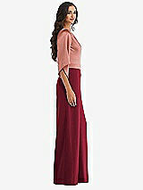 Side View Thumbnail - Burgundy & Desert Rose One-Shoulder Bell Sleeve Jumpsuit with Pockets