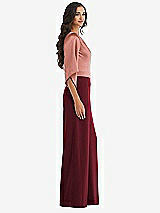 Side View Thumbnail - Cabernet & Desert Rose One-Shoulder Bell Sleeve Jumpsuit with Pockets