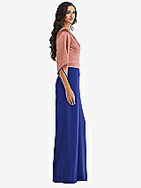 Side View Thumbnail - Cobalt Blue & Desert Rose One-Shoulder Bell Sleeve Jumpsuit with Pockets