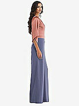 Side View Thumbnail - French Blue & Desert Rose One-Shoulder Bell Sleeve Jumpsuit with Pockets