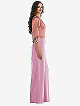Side View Thumbnail - Powder Pink & Desert Rose One-Shoulder Bell Sleeve Jumpsuit with Pockets