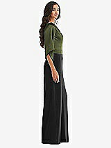 Side View Thumbnail - Black & Olive Green One-Shoulder Bell Sleeve Jumpsuit with Pockets