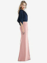 Side View Thumbnail - Rose & Midnight Navy One-Shoulder Bell Sleeve Trumpet Gown