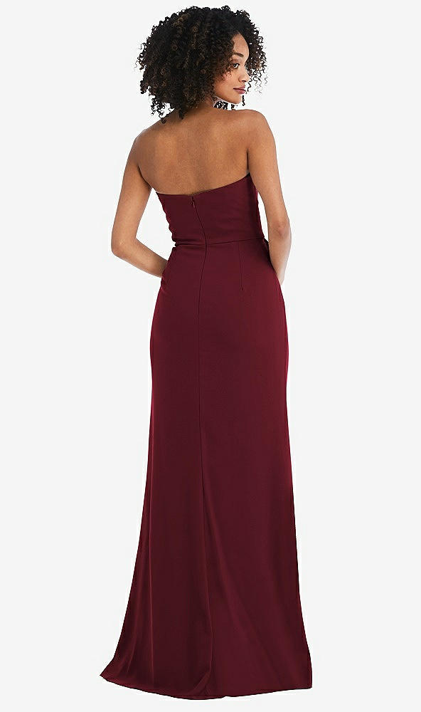 Back View - Cabernet Strapless Tuxedo Maxi Dress with Front Slit