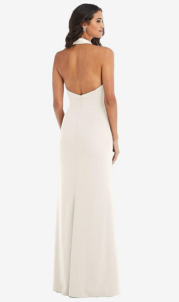 Back View - Ivory Halter Tuxedo Maxi Dress with Front Slit