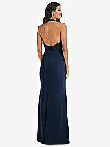 Rear View Thumbnail - Midnight Navy Halter Tuxedo Maxi Dress with Front Slit