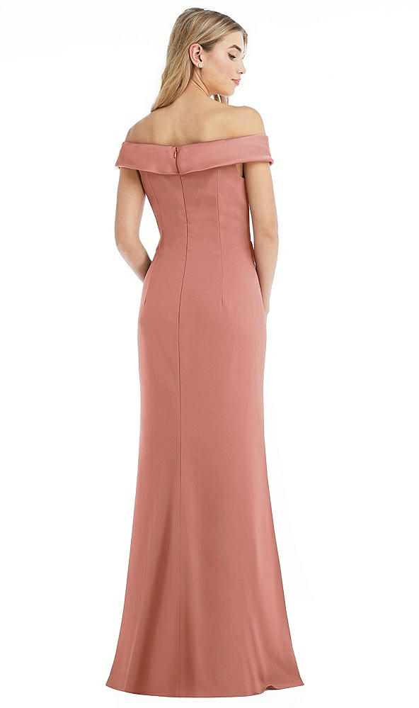Back View - Desert Rose Off-the-Shoulder Tuxedo Maxi Dress with Front Slit