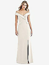 Front View Thumbnail - Ivory Off-the-Shoulder Tuxedo Maxi Dress with Front Slit
