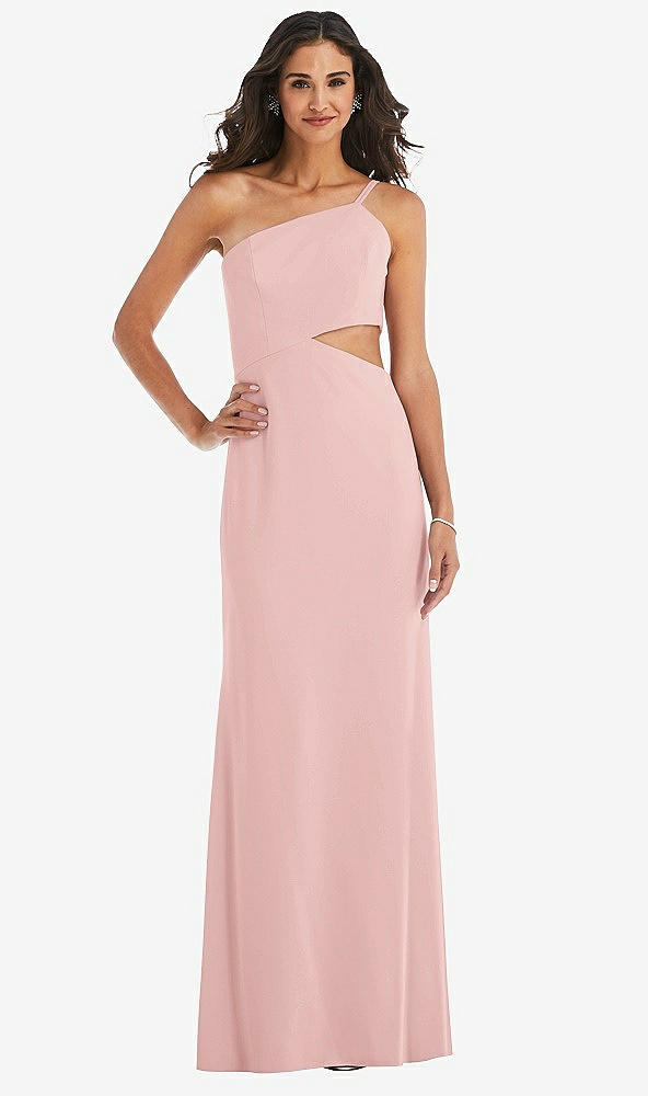 Front View - Rose One-Shoulder Midriff Cutout Maxi Dress