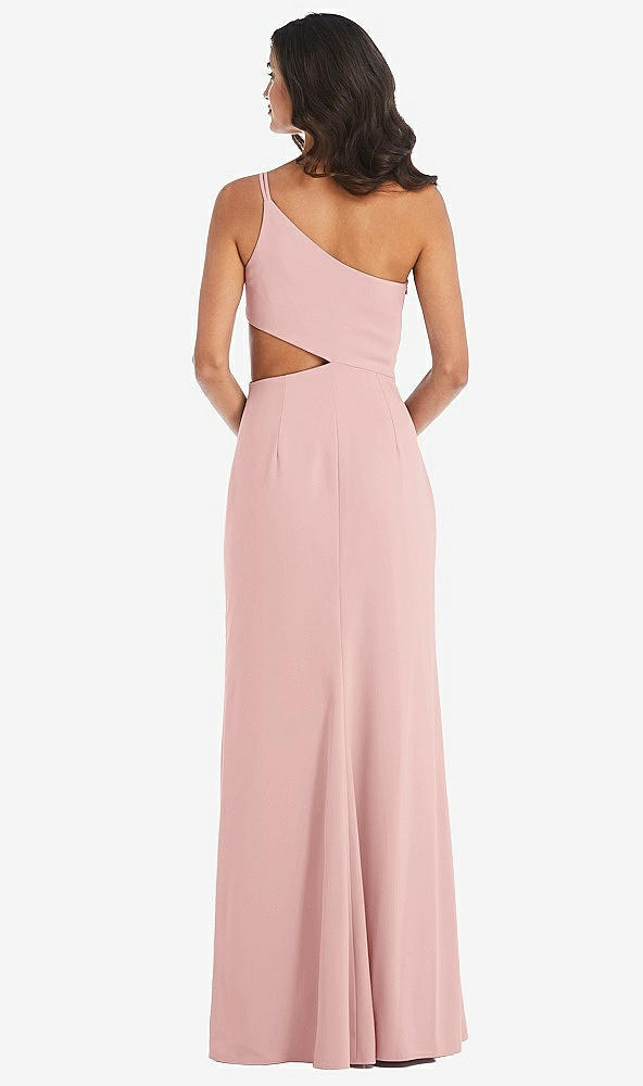 Back View - Rose One-Shoulder Midriff Cutout Maxi Dress