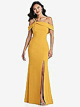 Alt View 1 Thumbnail - NYC Yellow One-Shoulder Draped Cuff Maxi Dress with Front Slit
