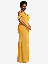 Side View Thumbnail - NYC Yellow One-Shoulder Draped Cuff Maxi Dress with Front Slit