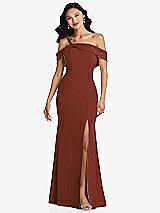 Alt View 1 Thumbnail - Auburn Moon One-Shoulder Draped Cuff Maxi Dress with Front Slit