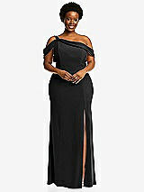 Front View Thumbnail - Black One-Shoulder Draped Cuff Maxi Dress with Front Slit