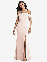 Alt View 1 Thumbnail - Blush One-Shoulder Draped Cuff Maxi Dress with Front Slit