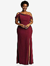 Front View Thumbnail - Burgundy One-Shoulder Draped Cuff Maxi Dress with Front Slit