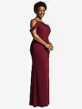Side View Thumbnail - Burgundy One-Shoulder Draped Cuff Maxi Dress with Front Slit