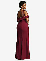 Rear View Thumbnail - Burgundy One-Shoulder Draped Cuff Maxi Dress with Front Slit