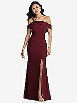 Alt View 1 Thumbnail - Cabernet One-Shoulder Draped Cuff Maxi Dress with Front Slit