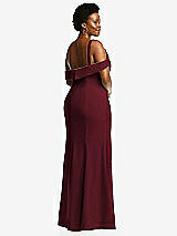 Rear View Thumbnail - Cabernet One-Shoulder Draped Cuff Maxi Dress with Front Slit