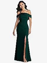 Alt View 1 Thumbnail - Evergreen One-Shoulder Draped Cuff Maxi Dress with Front Slit