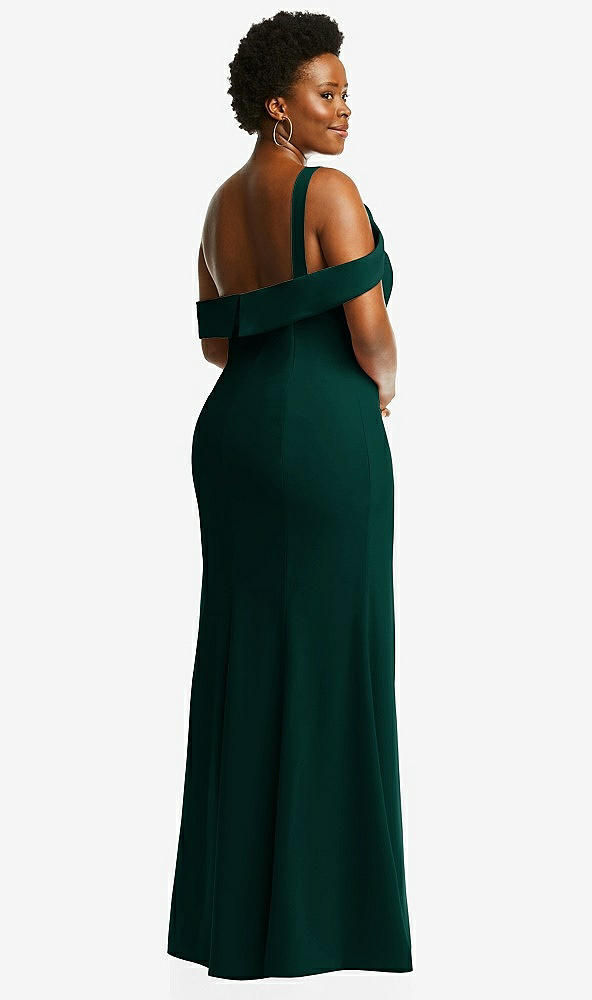 Back View - Evergreen One-Shoulder Draped Cuff Maxi Dress with Front Slit