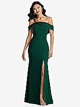 Alt View 1 Thumbnail - Hunter Green One-Shoulder Draped Cuff Maxi Dress with Front Slit