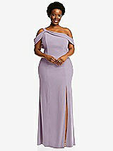 Front View Thumbnail - Lilac Haze One-Shoulder Draped Cuff Maxi Dress with Front Slit