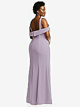Rear View Thumbnail - Lilac Haze One-Shoulder Draped Cuff Maxi Dress with Front Slit