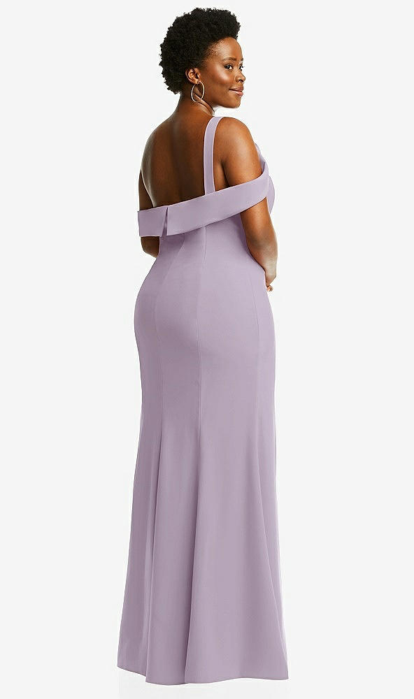 Back View - Lilac Haze One-Shoulder Draped Cuff Maxi Dress with Front Slit