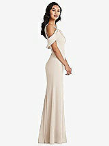 Alt View 2 Thumbnail - Oat One-Shoulder Draped Cuff Maxi Dress with Front Slit