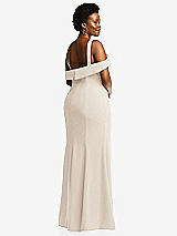 Rear View Thumbnail - Oat One-Shoulder Draped Cuff Maxi Dress with Front Slit