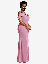 Side View Thumbnail - Powder Pink One-Shoulder Draped Cuff Maxi Dress with Front Slit