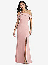 Alt View 1 Thumbnail - Rose One-Shoulder Draped Cuff Maxi Dress with Front Slit