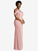 Side View Thumbnail - Rose One-Shoulder Draped Cuff Maxi Dress with Front Slit