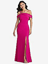 Alt View 1 Thumbnail - Think Pink One-Shoulder Draped Cuff Maxi Dress with Front Slit