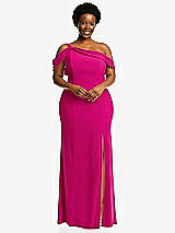 Front View Thumbnail - Think Pink One-Shoulder Draped Cuff Maxi Dress with Front Slit