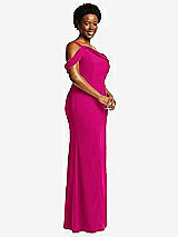 Side View Thumbnail - Think Pink One-Shoulder Draped Cuff Maxi Dress with Front Slit
