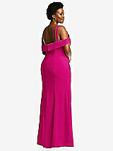 Rear View Thumbnail - Think Pink One-Shoulder Draped Cuff Maxi Dress with Front Slit