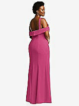 Rear View Thumbnail - Tea Rose One-Shoulder Draped Cuff Maxi Dress with Front Slit