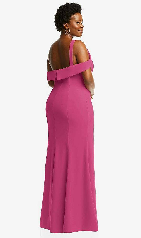 Back View - Tea Rose One-Shoulder Draped Cuff Maxi Dress with Front Slit