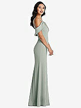 Alt View 2 Thumbnail - Willow Green One-Shoulder Draped Cuff Maxi Dress with Front Slit