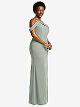 Side View Thumbnail - Willow Green One-Shoulder Draped Cuff Maxi Dress with Front Slit