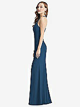 Side View Thumbnail - Dusk Blue High-Neck Halter Dress with Twist Criss Cross Back