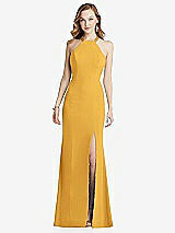 Rear View Thumbnail - NYC Yellow High-Neck Halter Dress with Twist Criss Cross Back